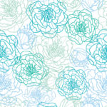 Blue line art flowers seamless pattern background