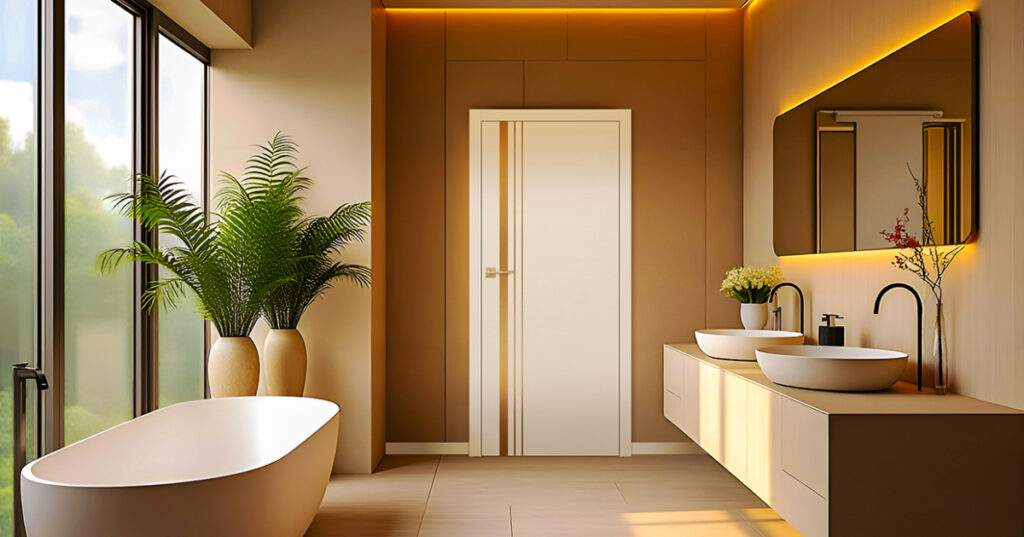 he bathroom is in the bionic style