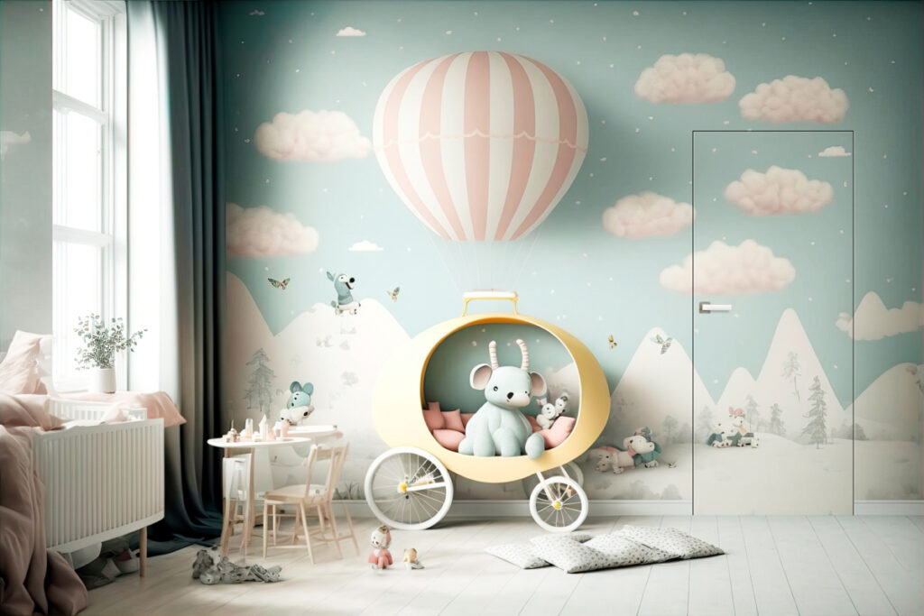 Interior of modern children's room with toys. Generative AI